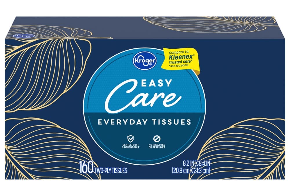 Kroger Easy Care Everyday Facial Tissue, 8.2x8.4 in (160 ct)
