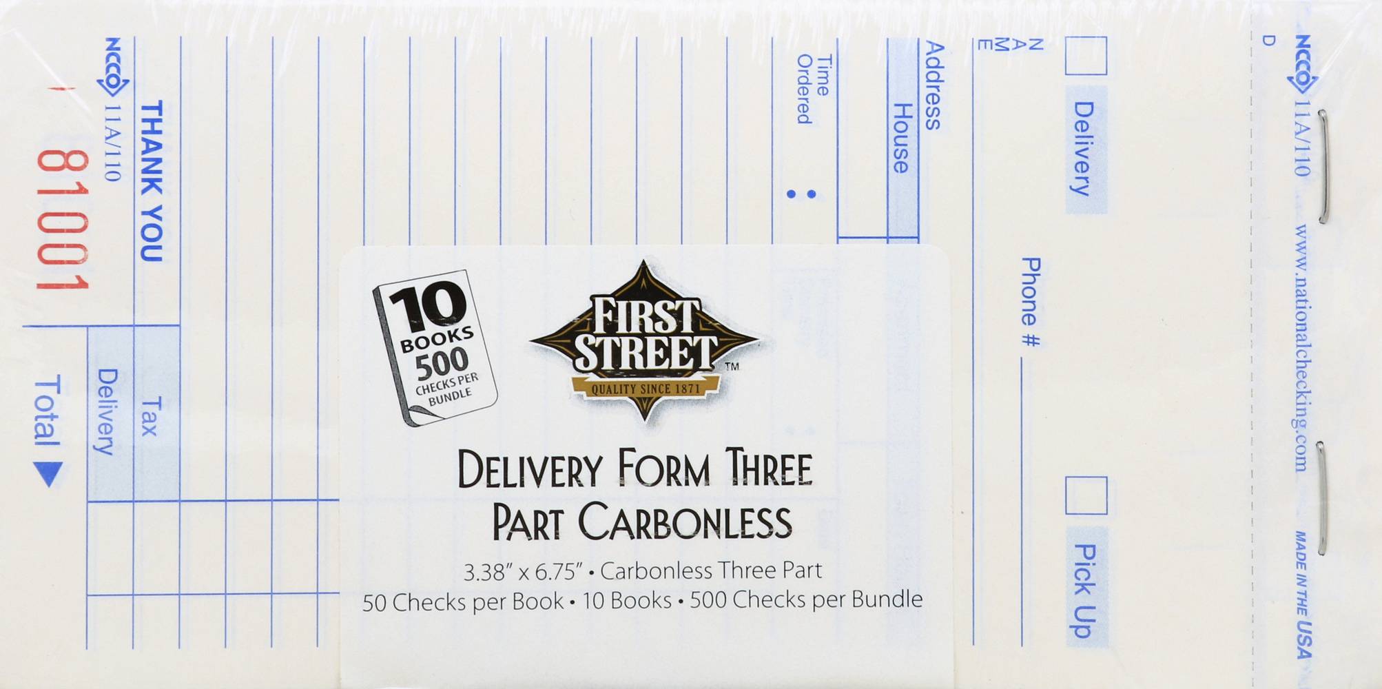 First Street Three Part Carbonless Delivery Form, 3.38 in x 6.75 in (10 ct)