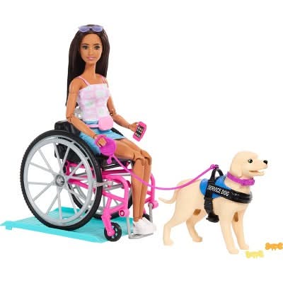 Barbie Brunette Fashion Doll & Service Dog Playset With Wheelchair, Ramp & Accessories