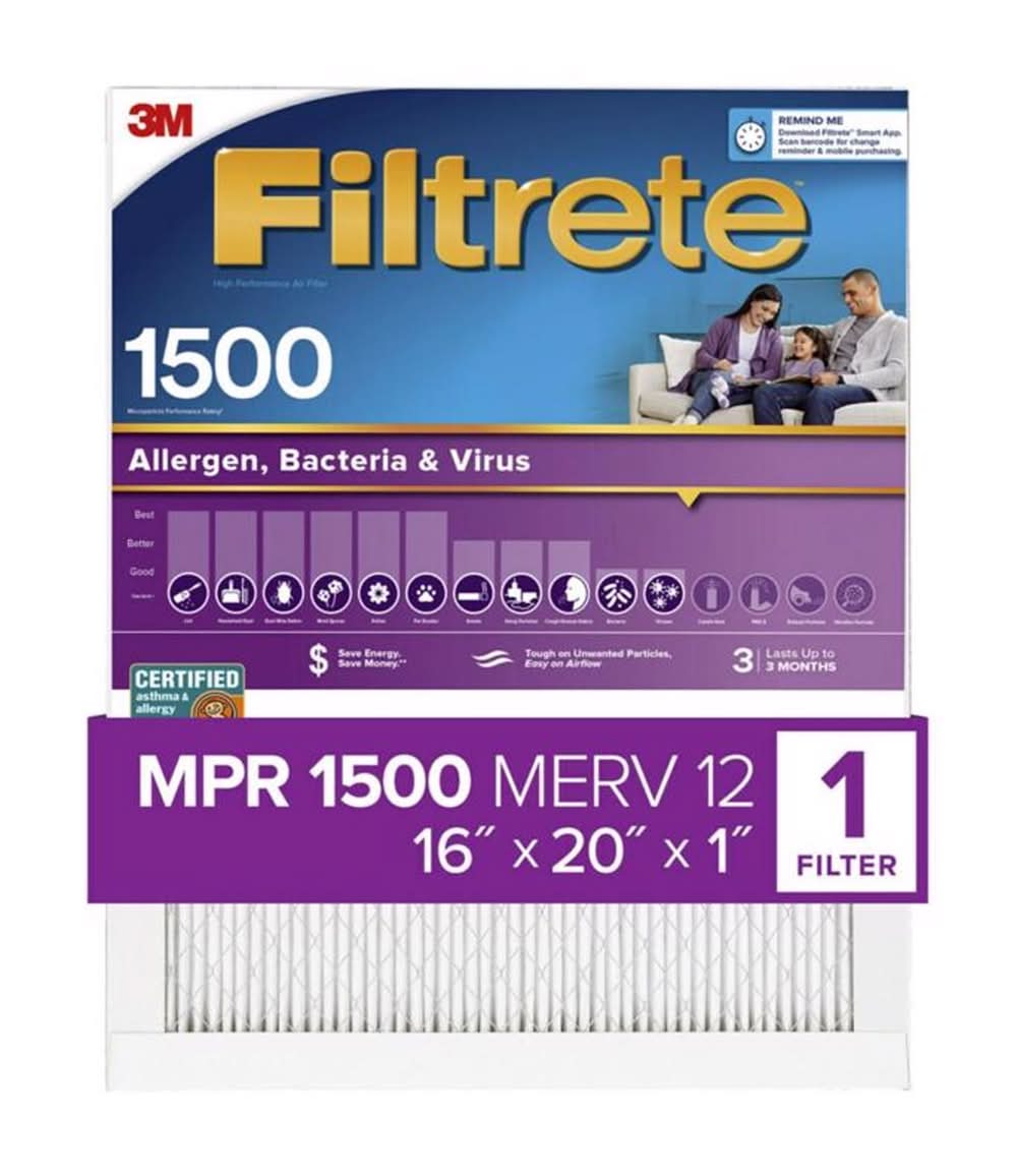 Filtrete 16 In. W X 20 In. H X 1 In. 1500 Mpr Pleated Allergen Air Filter 1 Pk