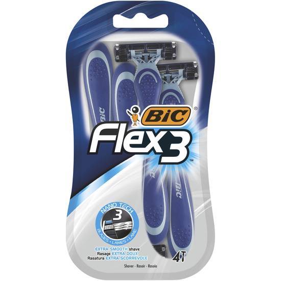 Bic flex3 rasoirs jetables pour homme tête pivot & lames mobiles (3 lames) - blister de 4