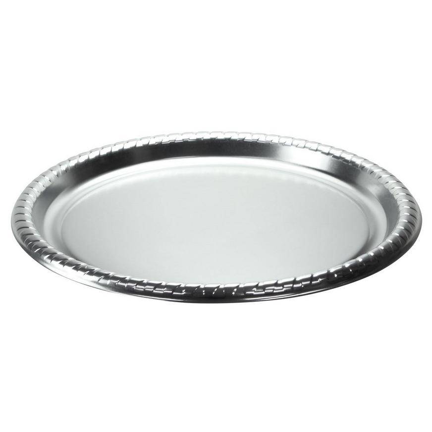 Party City Metallic Round Plastic Tray, Silver (3 ct)