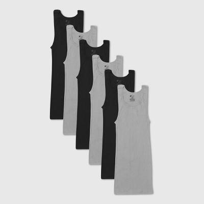 Hanes Men's Ribbed Moisture-Wicking Tank Top Undershirt 6pk - Gray/Black L: Tagless, Breathable