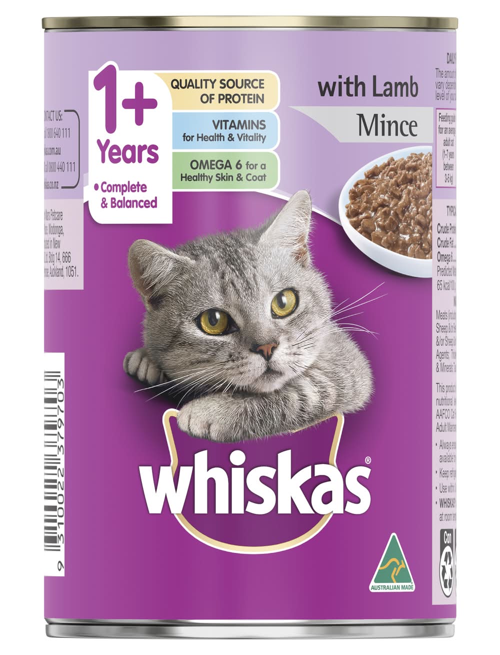 Whiskas Lamb Mince Wet Cat Food 1+ Years (400g)