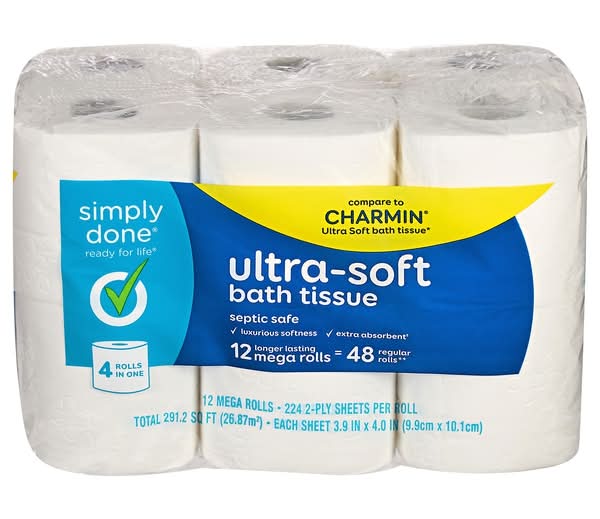 Simply Done Ultra-Soft Mega Rolls Bath Tissue, 3.9x4 in (12 ct)