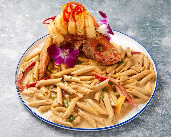 Rasta Pasta with Snapper & Shrimp