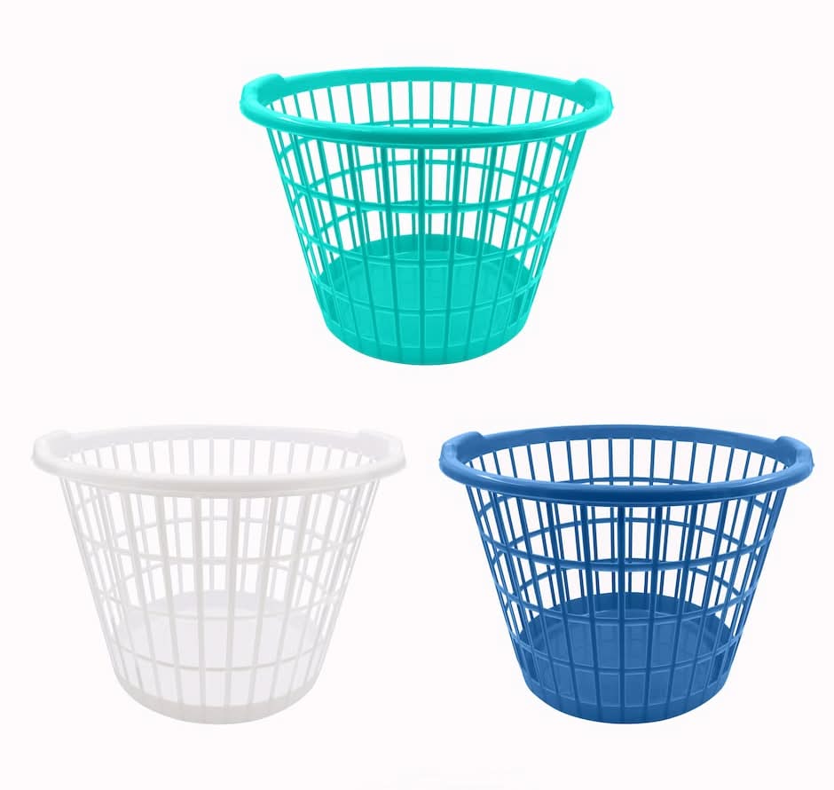 Plastic Slotted Laundry Basket, 17.4x17.2 in, Assorted (3 pack)