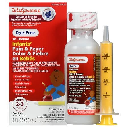 Walgreens Dye Free Infants Pain and Fever Oral Suspension, Cherry (2 fl oz)