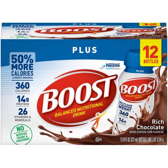 BOOST Plus Nutritional Drink, Rich Chocolate, 12 CT