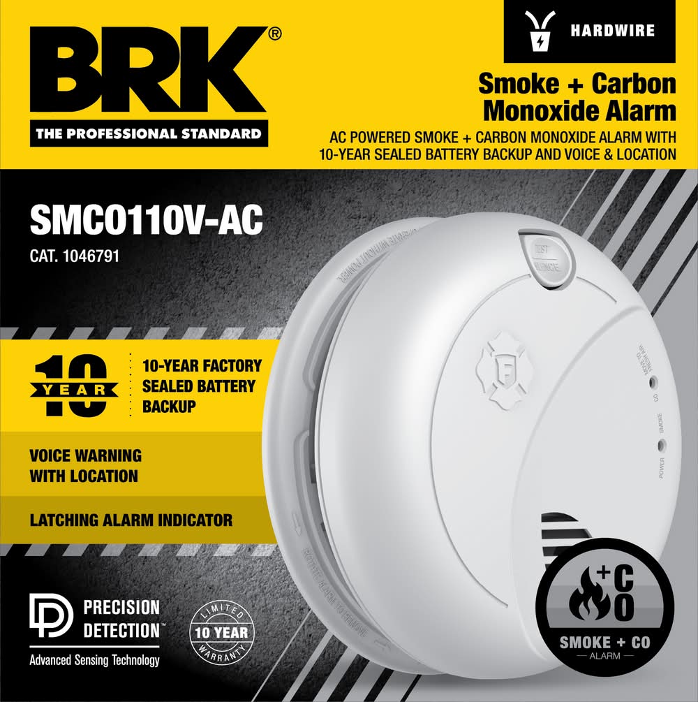 First Alert BRK 10-Year Battery, Hardwired (with Battery Backup) Photoelectric Interconnected Combination Smoke and Carbon Monoxide Detector with Voice Alert