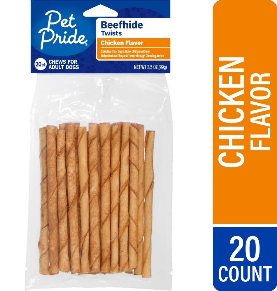 Pet Pride Beefhide Twist Dog Chews, Chicken, Adult (3.5 oz, 20 ct)