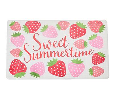 "Sweet Summertime" White & Red Strawberries Kitchen Mat
