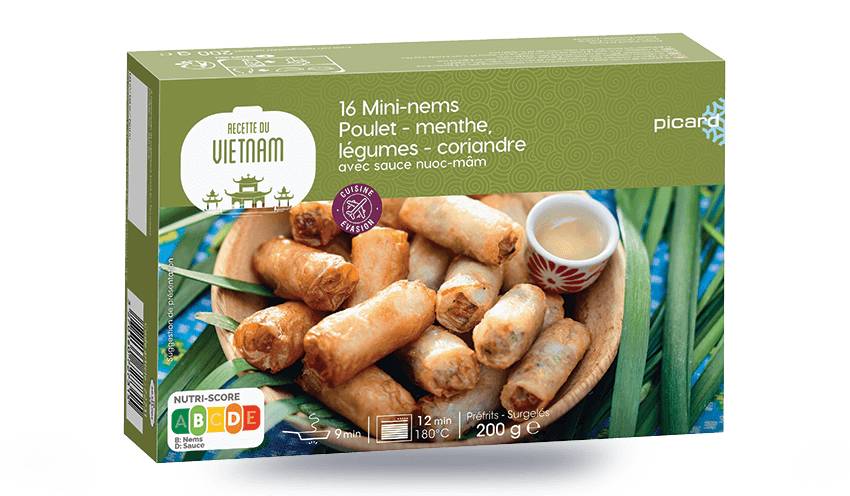 16 mini-nems : poulet-menthe, légumes-coriandre