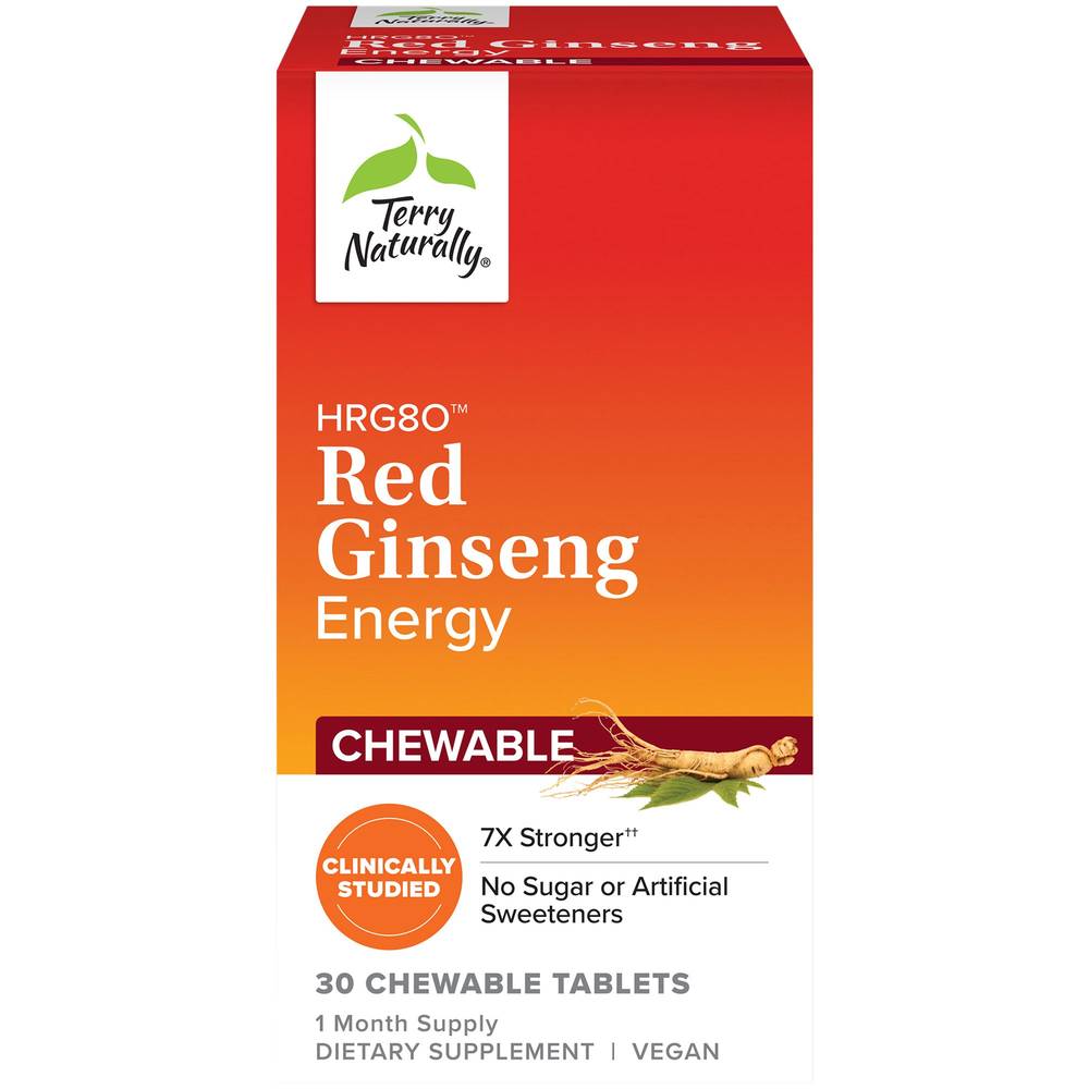 Hrg80 Red Ginseng Energy - Supports Mental & Physical Energy, Focus And Concentration (30 Chewable Tablets)