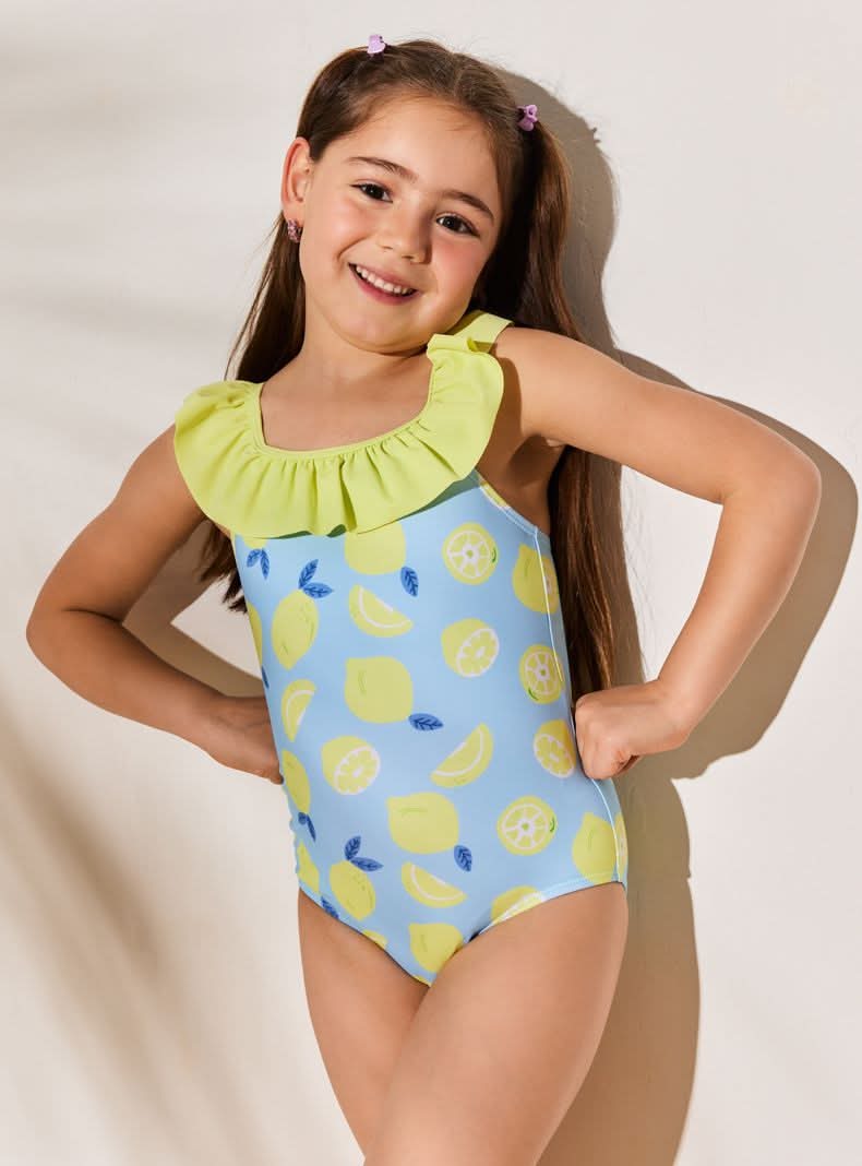 Tribu Traje de Baño Estampado con Vuelos en Cuello verde claro 6