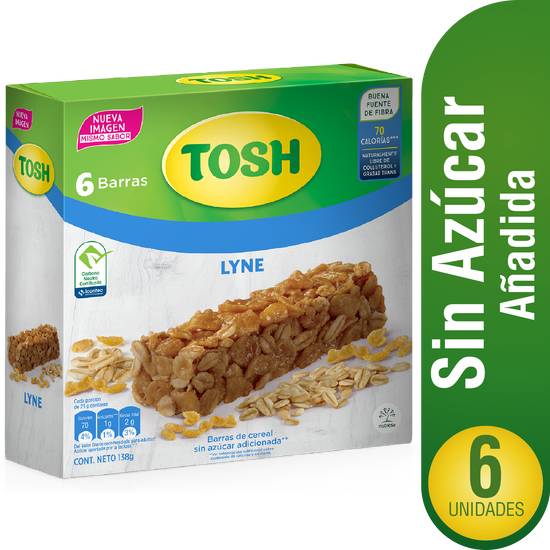 Tosh barra de cereal lyne sin azúcar (6 pack, 23 g)