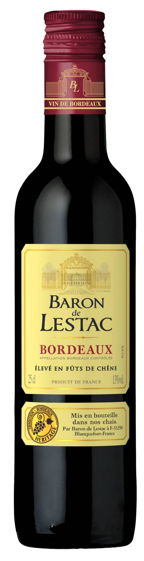 Baron de Lestac - Vin rouge AOP Bordeaux domestique (250 ml)