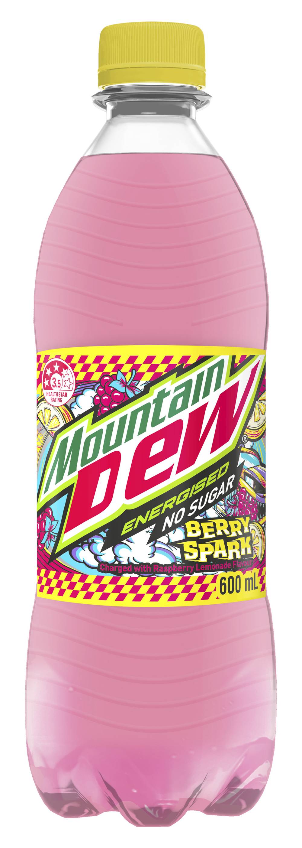 Mtn Dew Energised No Sugar Soft Drink, Raspberry-Lemonade (24 x 600mL)