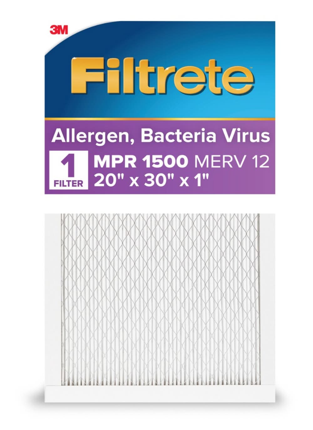 Filtrete 20 x 30 x 1 MERV 12 1500 MPR Allergen, Bacteria and Virus Electrostatic Pleated Air Filter