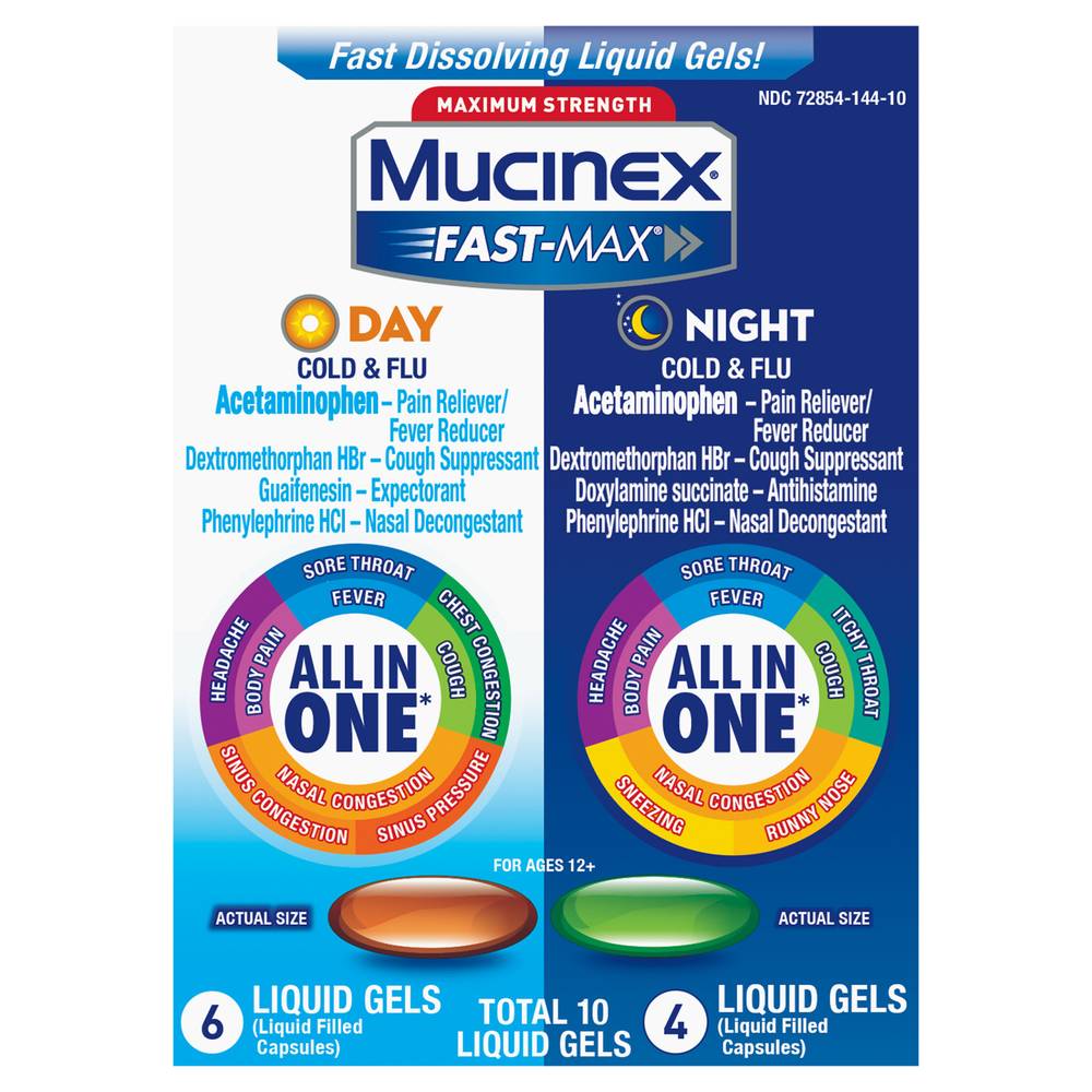 Mucinex Fast-Max Day Night Hydra Cold & Flu Liquid Gels (10 ct)