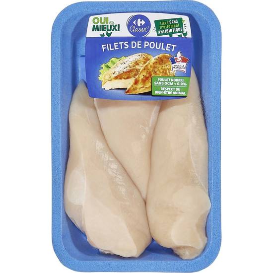 Filets de poulet blanc CARREFOUR CLASSIC' - la barquette de 500g