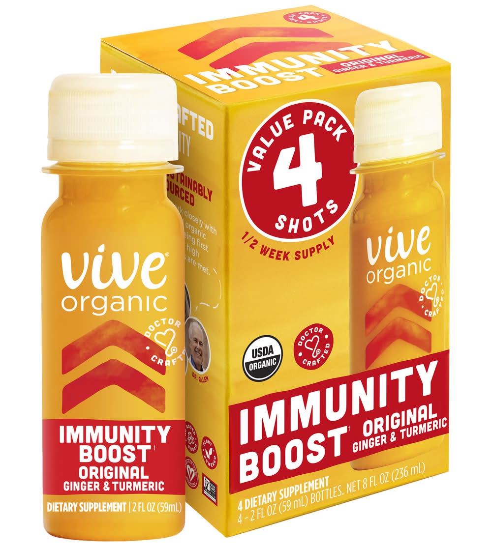 Vive Organic Immunity Boost Shots, Ginger & Turmeric (4 x 2 fl oz)