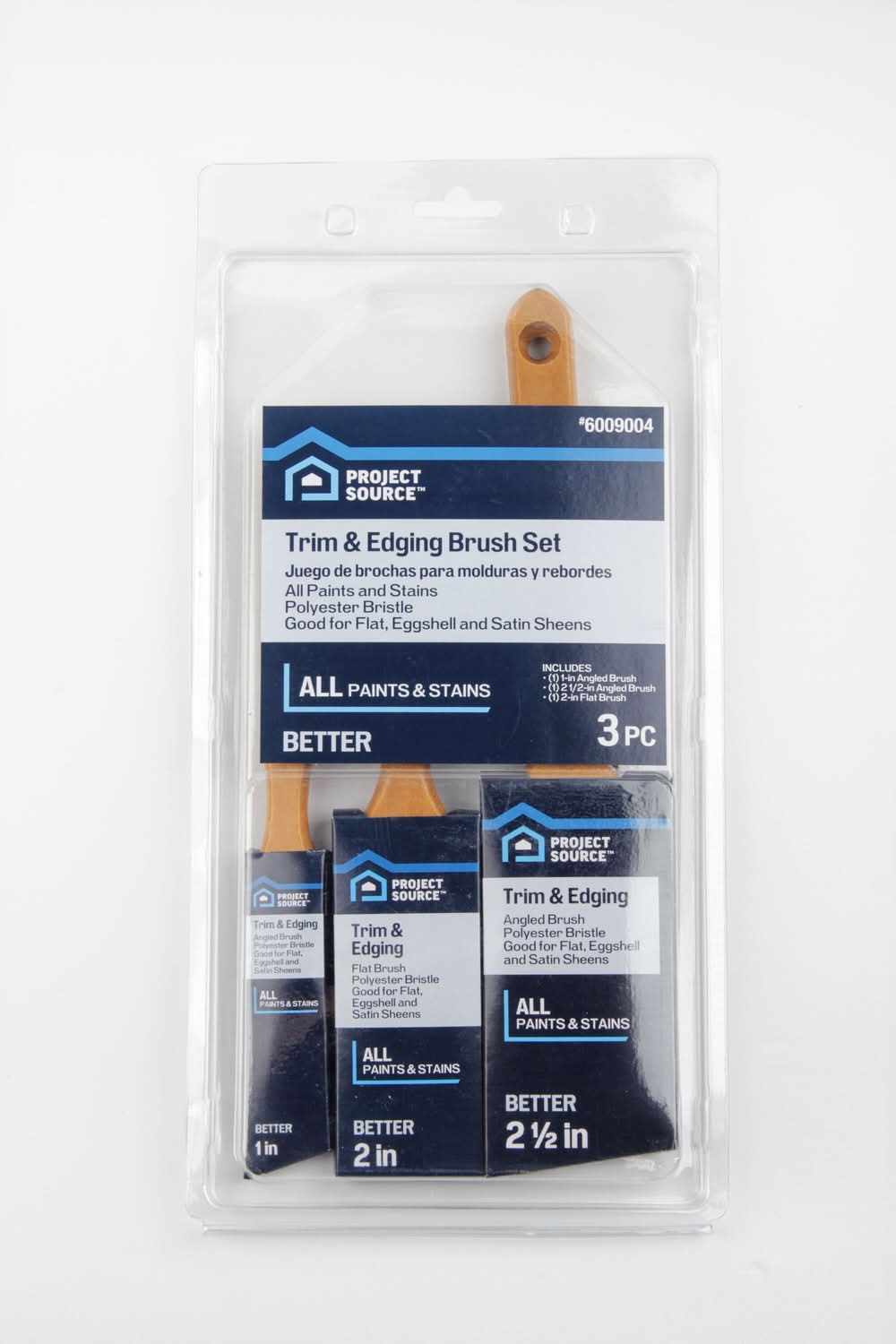 Project Source Better All Paints and Stains Multiple Sizes Reusable Flat and angle Wall Trim Brush 3 -Pack