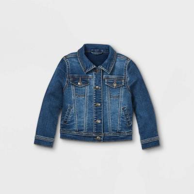 Toddler Girls' Vintage Denim Jacket - Cat & Jack™ Medium Wash 5T: Snap Closure