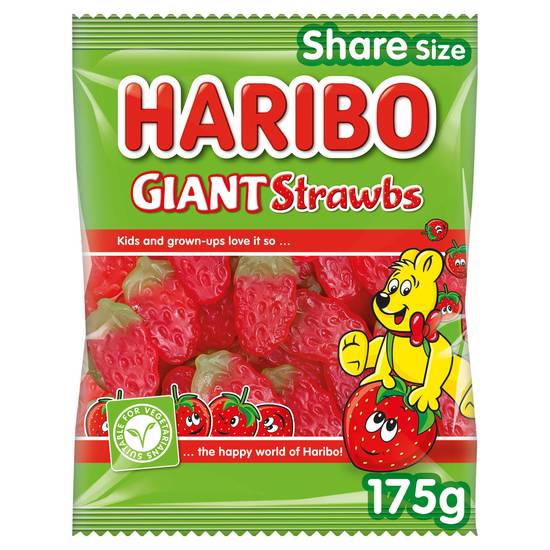Haribo Giant Strawbs Vegetarian Sweets Bag 175g