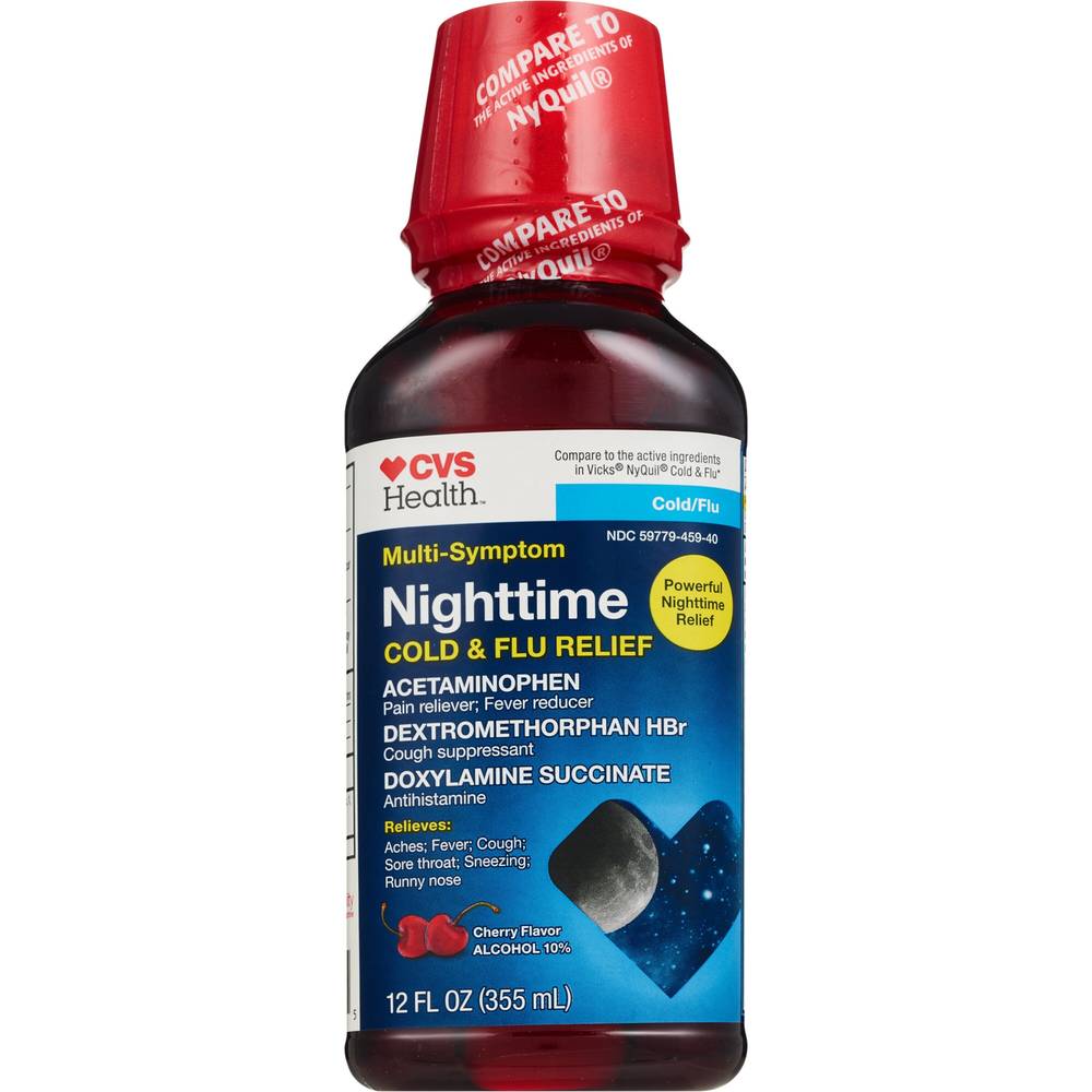 CVS Health Multi-Symptom Nighttime Cold & Flu Relief, Cherry, 12 OZ