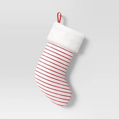 Wondershop Woven Striped Christmas Stocking With Faux Shearling Cuff, 20"