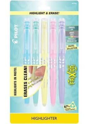Pilot Frixion Light Pastel Erasable Highlighters Inks, Assorted (5 ct)