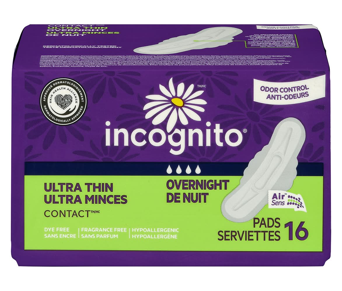 Incognito Contact Ultra Thin Overnight Pads (16 ct)