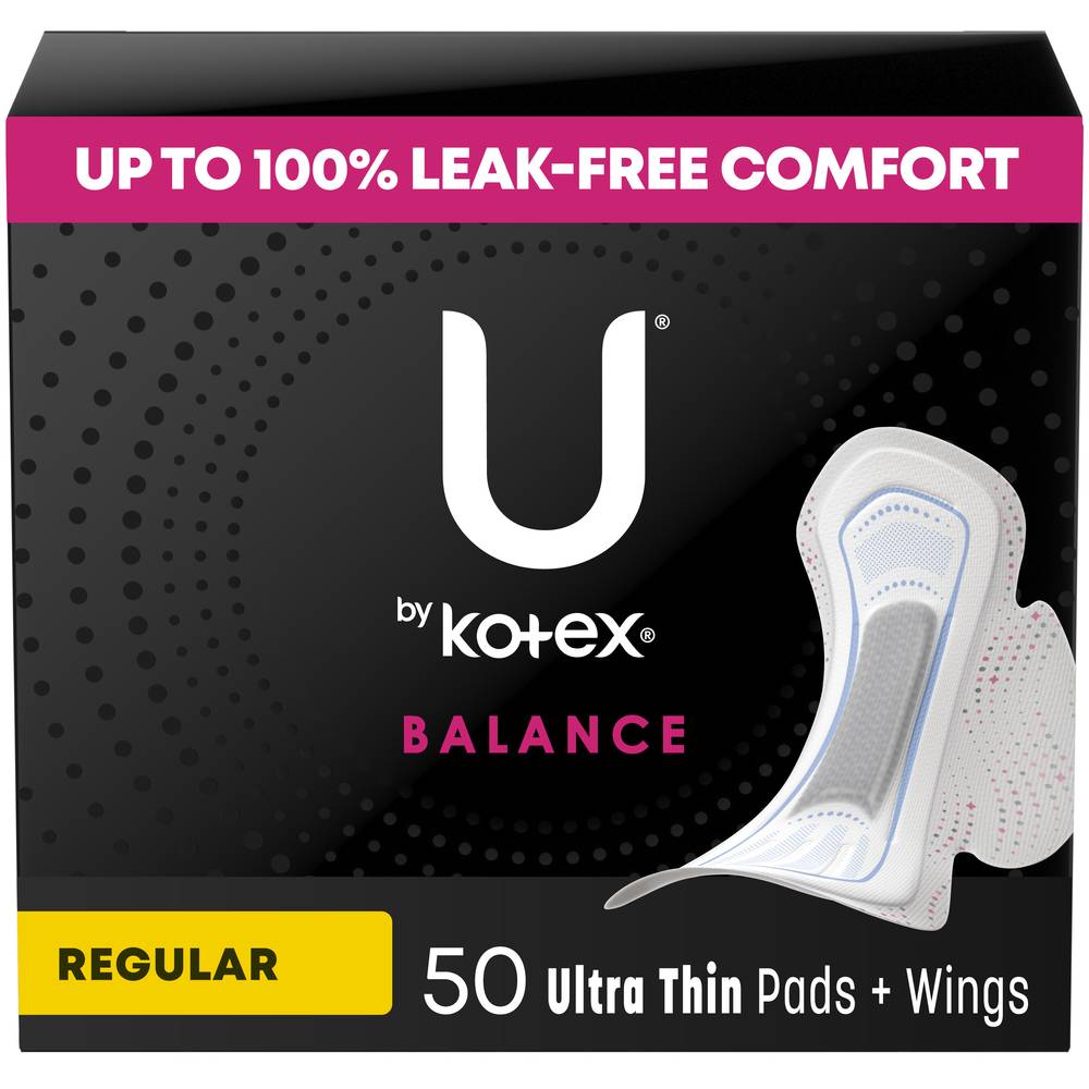 U by Kotex Balance Ultra Thin Pads With Wings, Regular Absorbency, 50 Count