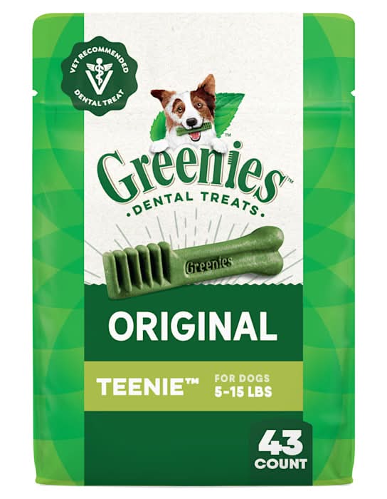 Greenies Original Teenie Natural Dog Dental Care Chews Oral Health Dog Treats, 12 oz., Count of 43