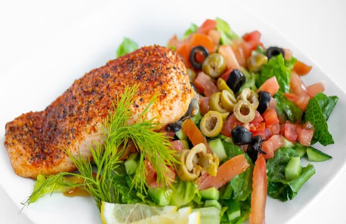 Broiled Salmon Salmon with side salad