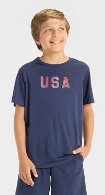 Boys' Short Sleeve 4th of July 'USA' Graphic T-Shirt - All In Motion™ Navy Blue S