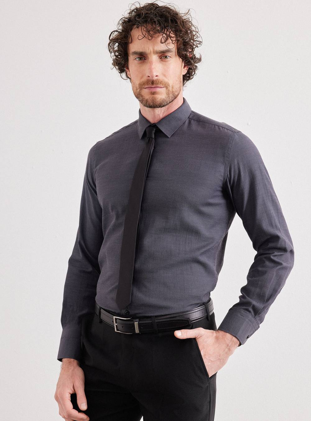 Alaniz camisa de vestir formal textura slim fit negro 't16,5