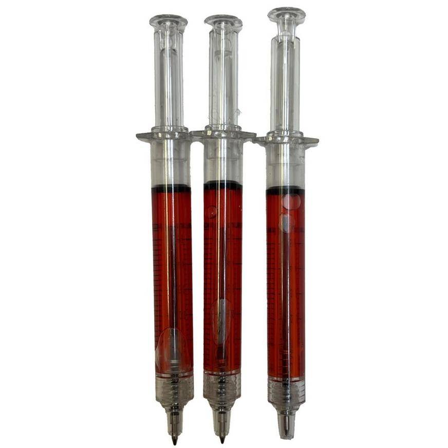 Party City Bloody Syringe Plastic Pens, 5 in (3 ct)