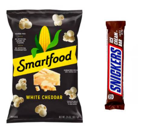 Smartfood White Cheddar Popcorn 2oz & Snickers Ice Cream Bar 1ct 2.8oz