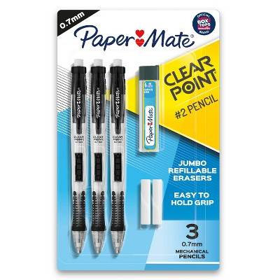 Paper Mate Mechanical Pencils With Eraser & Refill, 0.7 Mm, Black (3 ct)