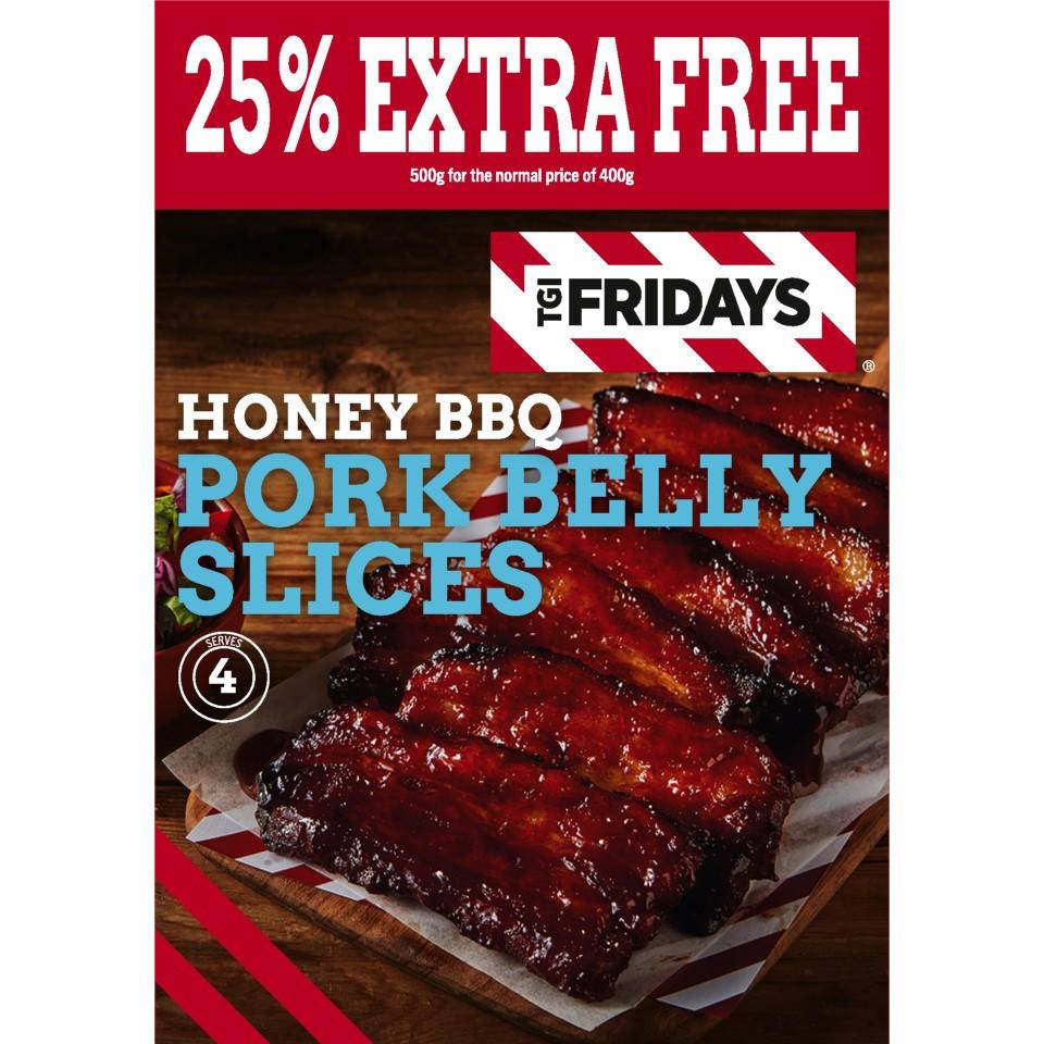 TGIF 25% Extra Free 500g HONEY BBQ pork belly slices