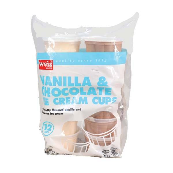 Weis Quality Novelty Ice Cream Sundae Cups, Vanilla - Chocolate (36 fl oz, 12 ct)