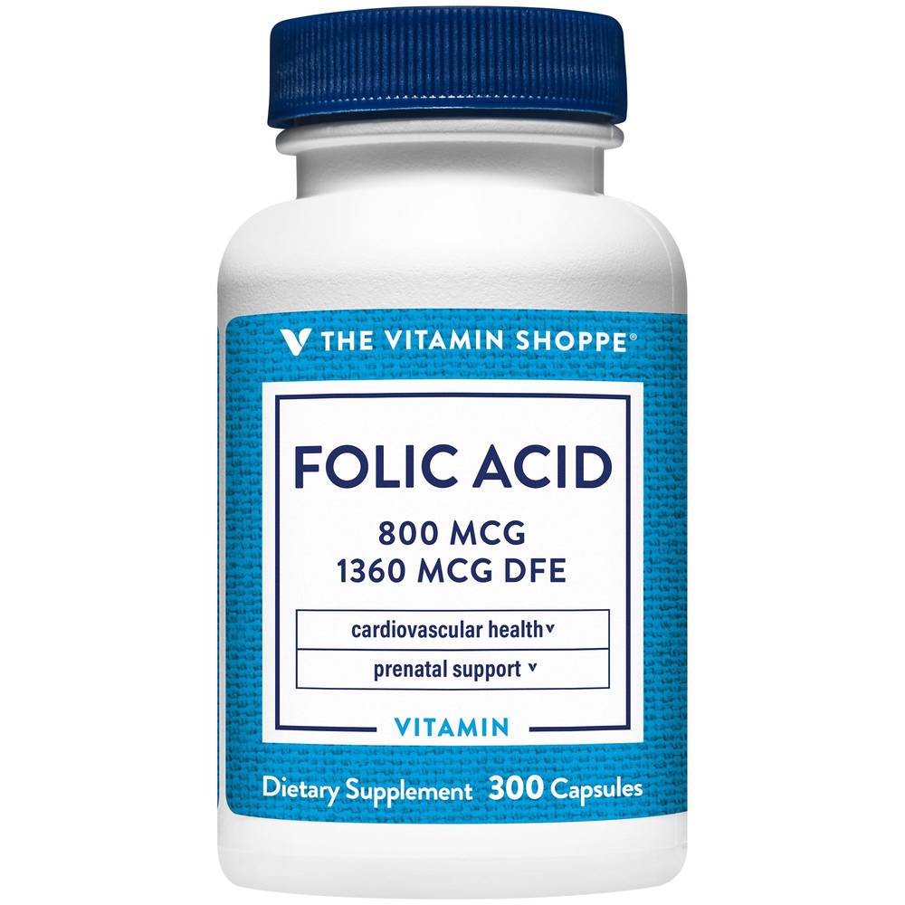 Folic Acid - Prenatal & Cardiovascular Support - 800 Mcg (300 Capsules)