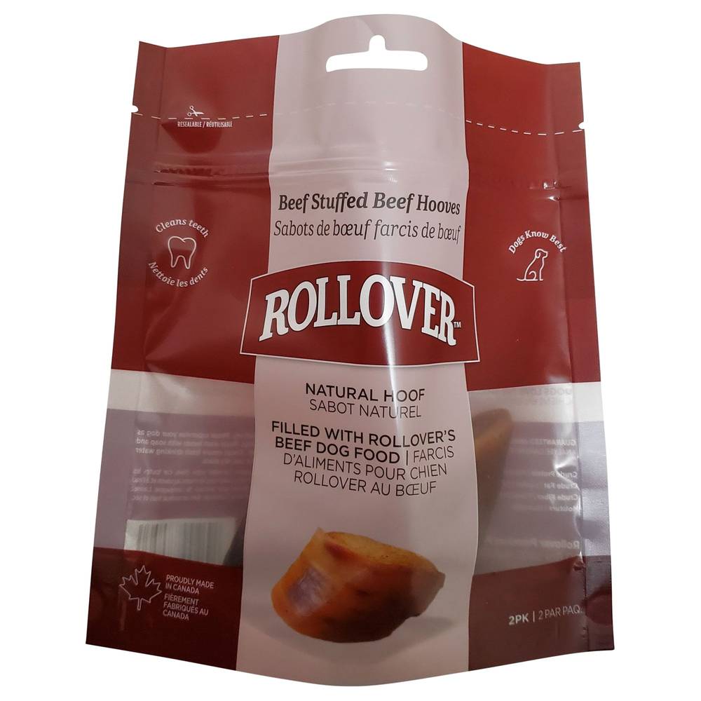 Rollover Stuffed Hooves Premium Dog Treats (Flavor: Beef, Color: Assorted, Size: 2 Count)