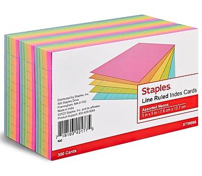 Staples Lined Ruled Index Cards, 3 In * 5 In (300 ct)