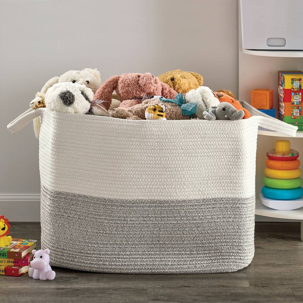 Artesa Rope Woven Laundry Storage Basket, 22 in, Grey-White