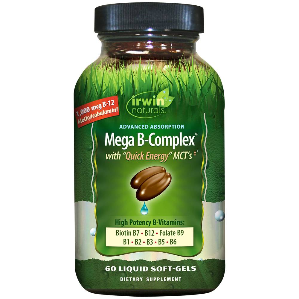 Irwin Naturals Mega B-Complex With Quick Energy Mct's & High Potency B Vitamins (60 ct)