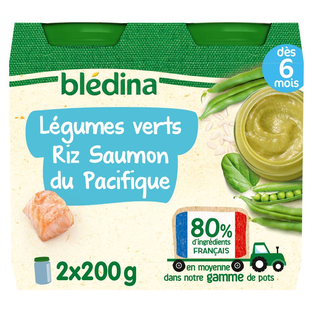 Blédina - Légumes verts riz saumon du pacifique dès 6 mois, 2 pots (400g)