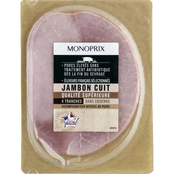 Monoprix Jambon Cuit Qualité Supérieure Sans Couenne Les 4 Tranches - 160 G